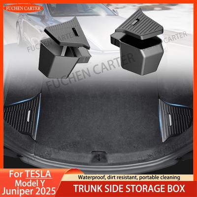 Pour Tesla Model Y Juniper Organisateur de Coffre Boîte de Rangement Latérale Organisateur de Coffre Tapis Flocking TPE Anti-salissure Accessoires de Voyage pour Voiture 2025