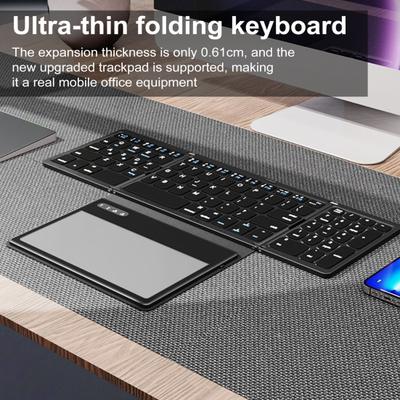 Tri-fold Wireless Keyboard with Touchpad Portable Rechargeable Foldable Phone Tablet Computer Bluetooth-compatible Keyboard