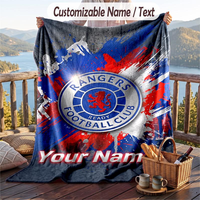 Flannel Blanket Rangers FC Print Custom Name Text Soft Throw for Sofa Bed