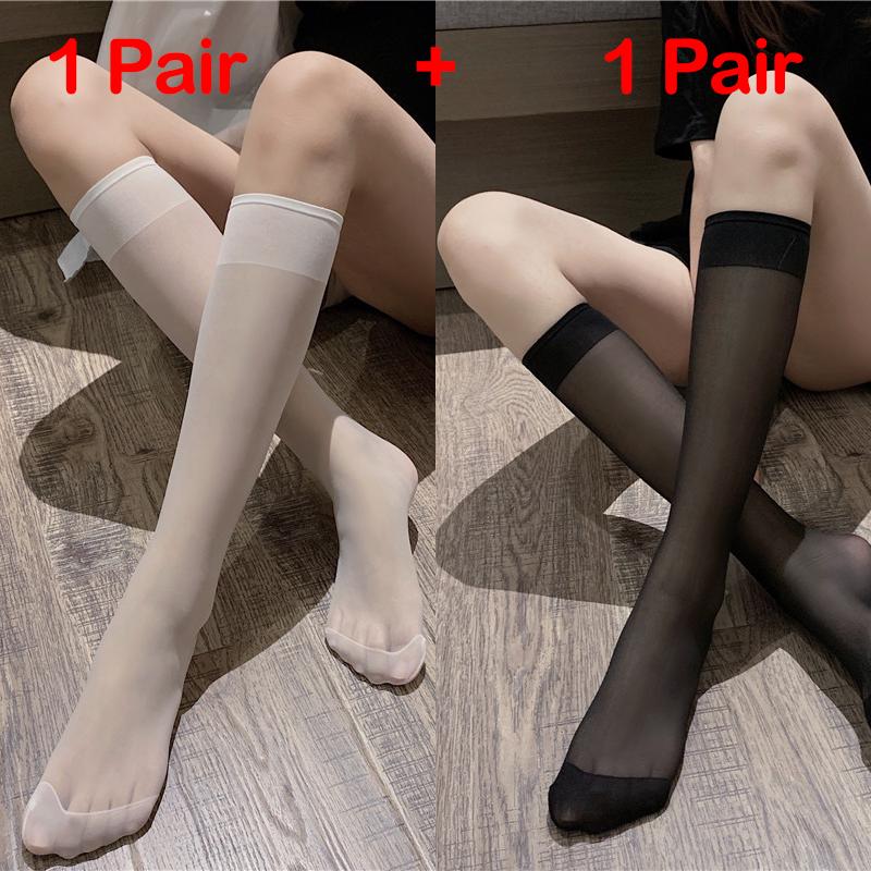 White Black Calf Stockings Nylon Mid-Tube Socks Summer Thin Ins Style Trend Long Half-Tube With Jk Schoolgirl Sheer Stockings