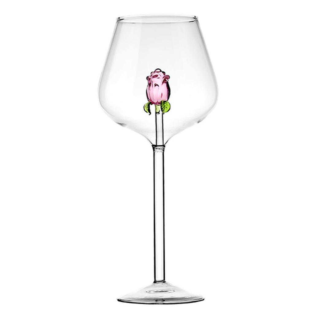 Cute 3D Rose Clear Wine Goblet Simple Drinkable Clear Glass For Living Room Home