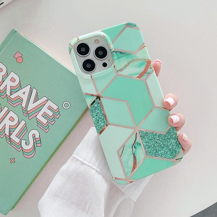 Coque pour iPhone 15 Pro, Protection Antichoc Motif Marbre Turquoise avec Cordon