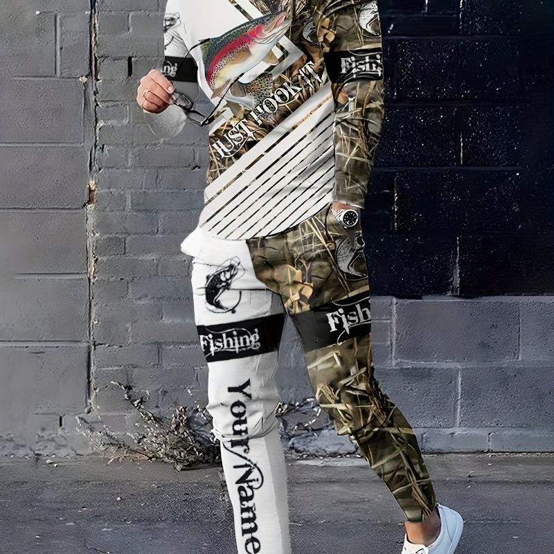 

Мужской комплект 3D принт карпфишинг с длинными рукавами спортивная футболка+брюки 2 предмета комплект круглый вырез свитшот джоггеры спортивная одежда костюмы из 2 предметов XL
