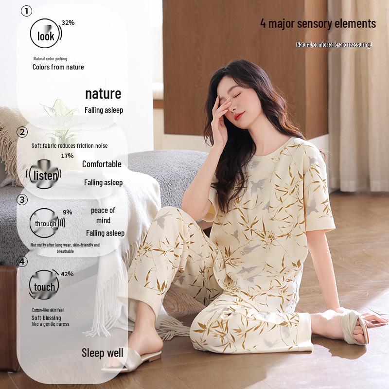 Women's Spring/Summer Short Sleeve Cotton Pajamas Set - Lightweight, Casual Style for Indoor/Outdoor Wear