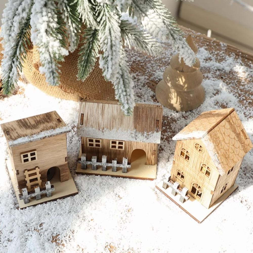 Christmas LED Light Wooden House Luminous Cabin Merry Christmas Decorations For Home DIY Xmas Tree Ornaments Kids Gifts New