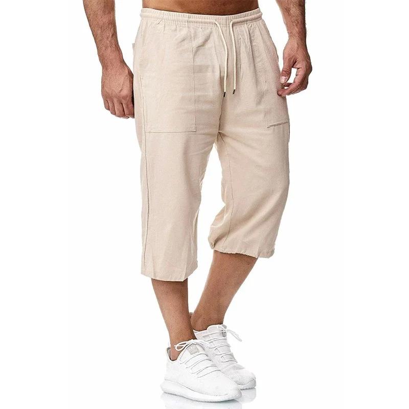Men's Casual Cotton and Linen Sports Pants Summer Cotton and Linen Cropped Casual Pants