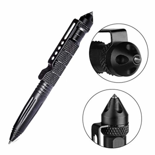 Tactical Pen, Self-Defense Multi-Function Safety Tungsten Pen, Glass Breaker, Emergency Defense Pen (Black)