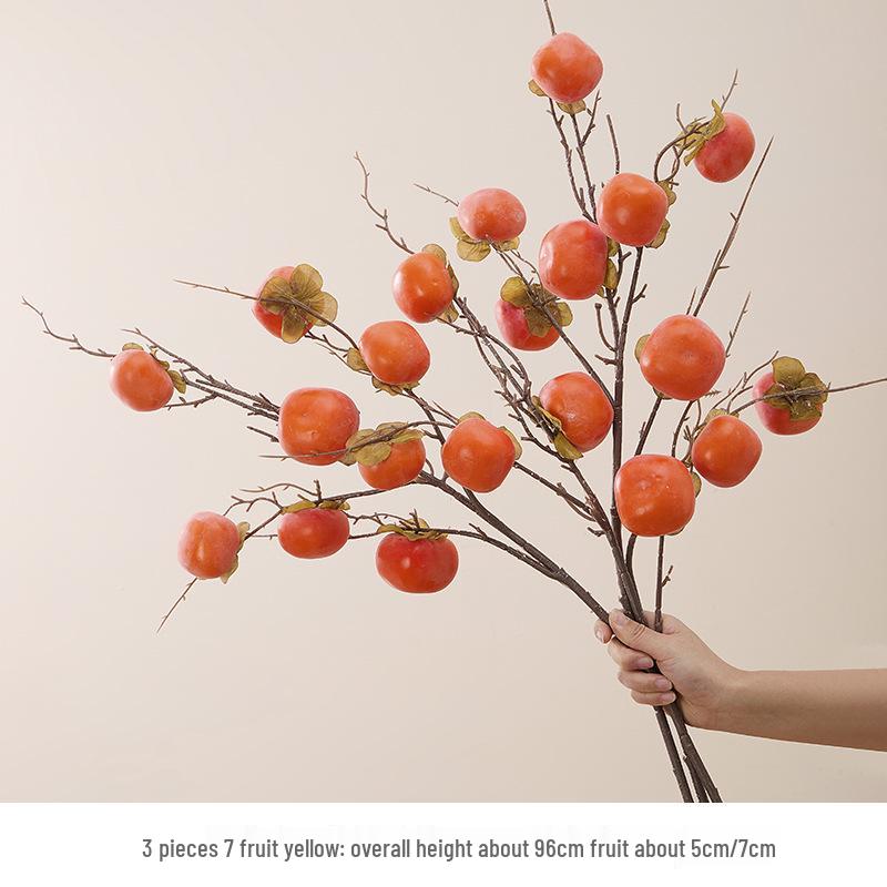 7-Head Persimmon Branch Ikebana Ornament: Artificial Ruyi Persimmon for Living Room or Dried Flower Display