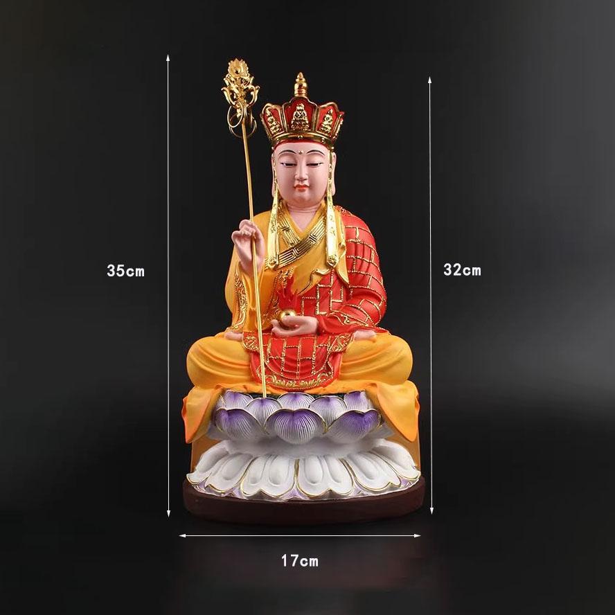 

Желтая покрытая пластиной супер большая статуя Будды Кшитигарбхи, смоляная подметающая демоническая основа лотоса талисман украшение для дома светло-серый