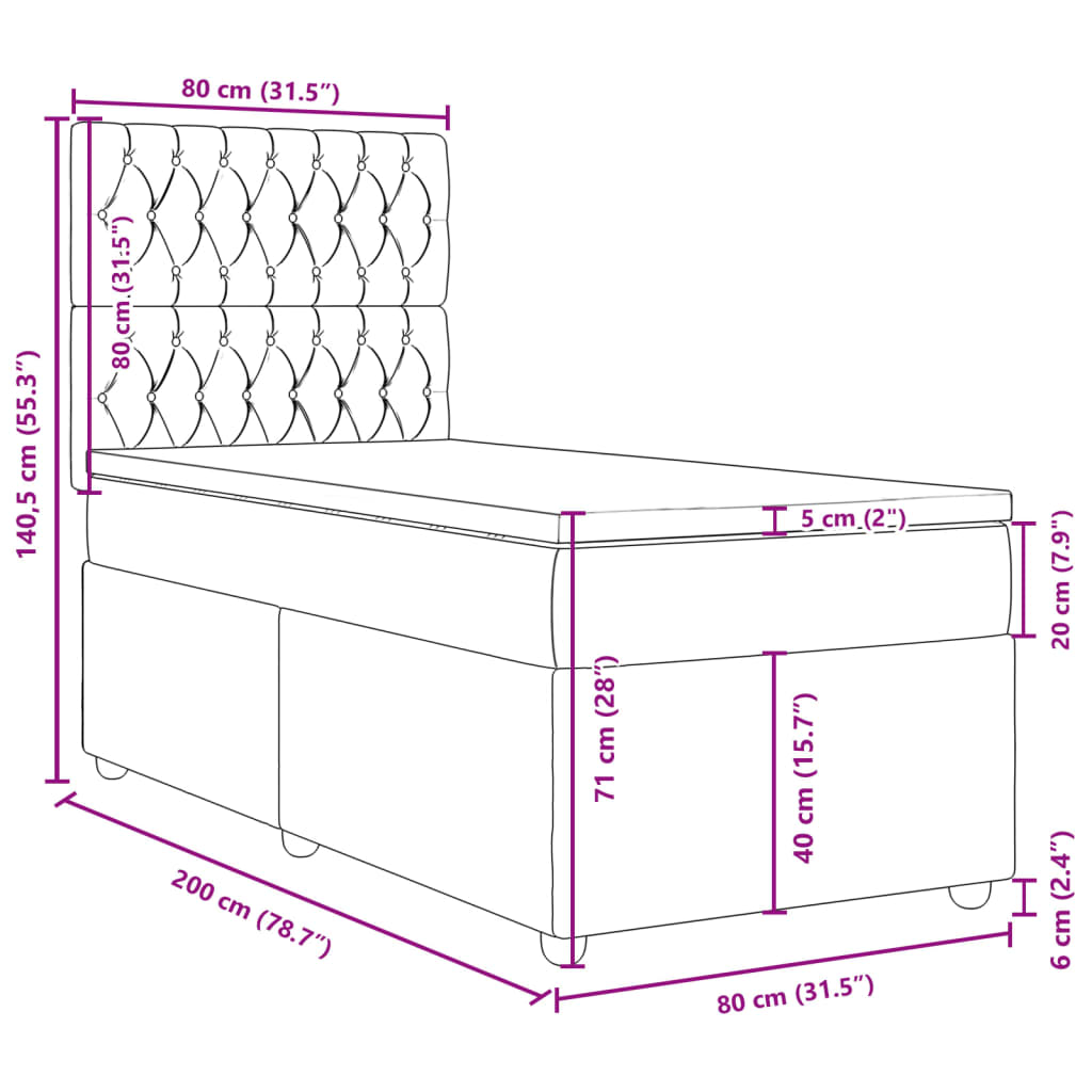 Box Spring Bed with Mattress Taupe 80 x 200 cm Fabric