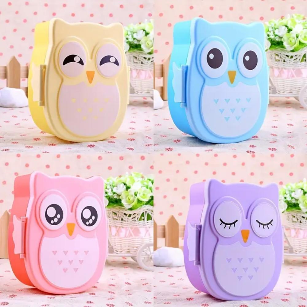 [Cartoon Owl Lunch Box] Secure Portable Plastic Lunch Box - Cartoon Owl Design, Ideal for Picnics and Students