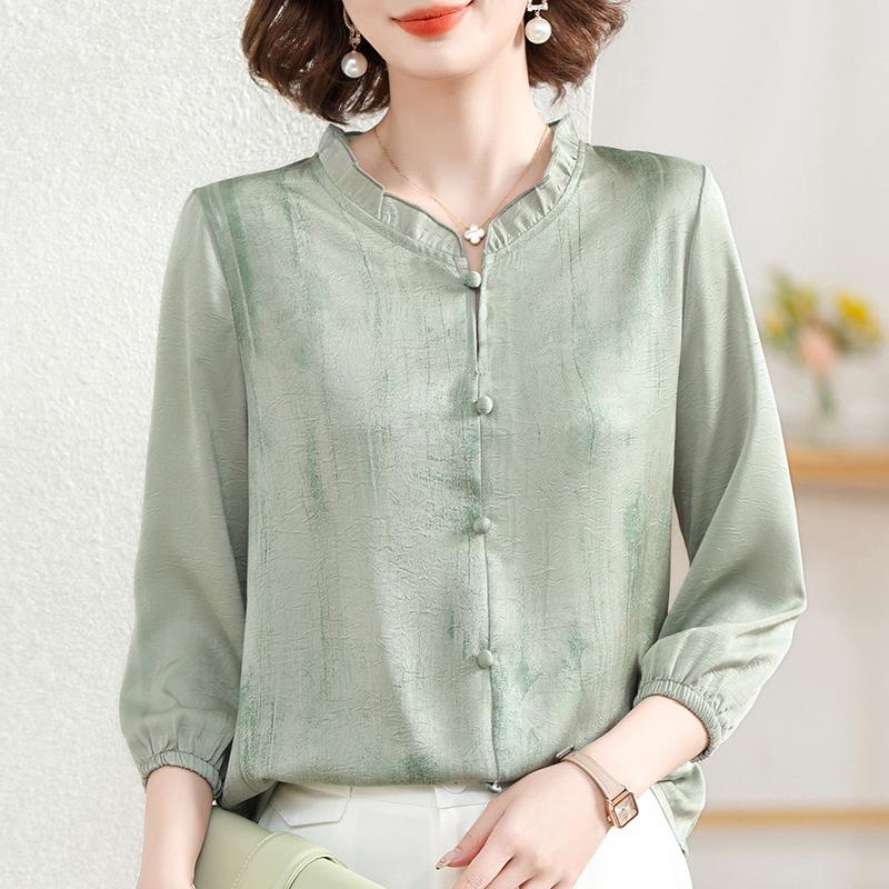 2025 New Spring/Autumn Fashion Set for Middle-Aged Women: Seven-Sleeve Chiffon Blouse