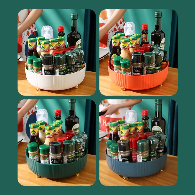 Rotatable Kitchen Storage Rack: Multifunctional Organizer for Spices, Sauces, and Cosmetics