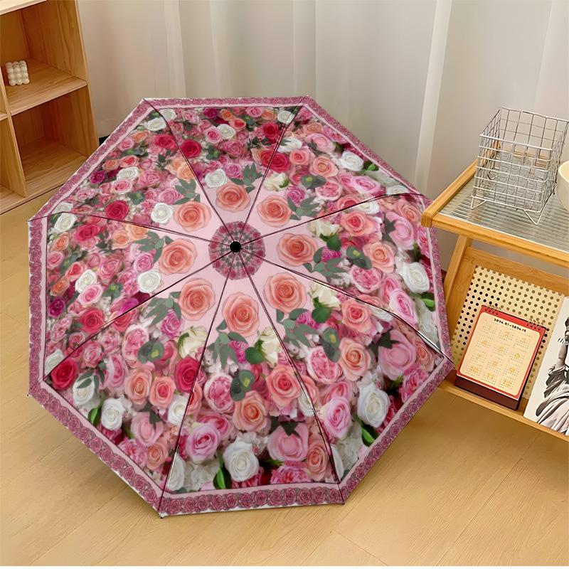 

Floral Insect Theme Automatic Umbrella Compact 8-Rib Design Sturdy Construction Durable Umbrella Stylish Accessory