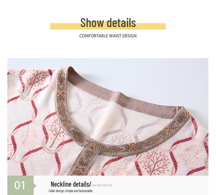 Mom's Spring/Summer Ice Silk Knit Top - Seven-Sleeve Style for Middle-Aged and Elderly Women