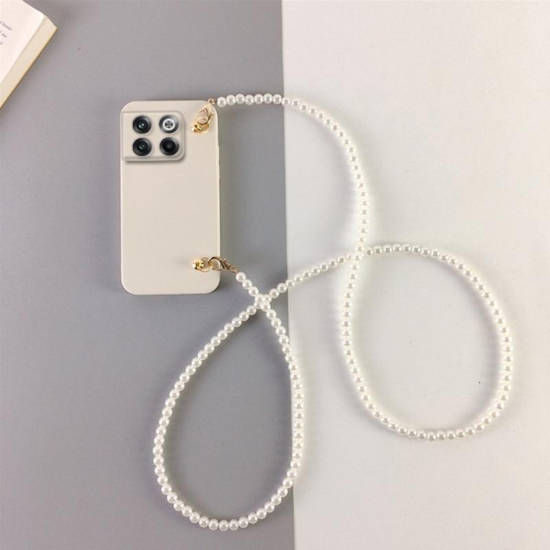 Pearl Chain Crossbody Lanyard Case For Oneplus ACE 2 Pro Bracelet Necklace Protective Camera Lens Cases For Oneplus ACE Soft Silicone Phone Back Cover