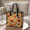 Halloween Pumpkin Bat Print Tote Bag Fashion Large Capacity Handbag for Daily Use Party