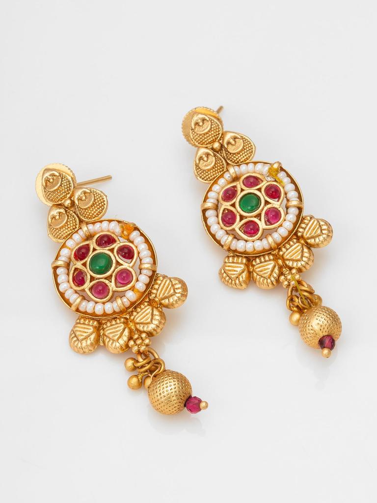 Gold-Plated White Stone-Studded & Beaded Jewellery Set