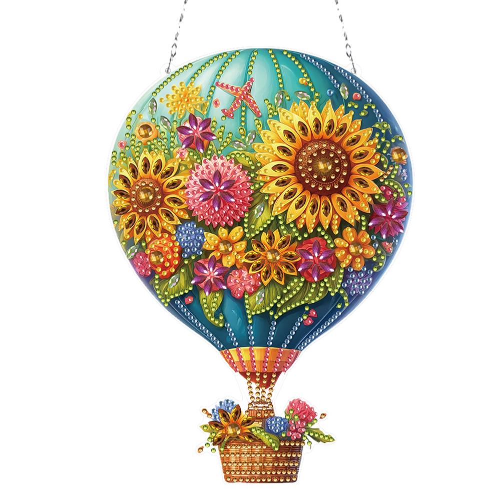 Flower Hot Air Balloon Theme 2D Flat DIY Rhinestone Diamond Art Window Pendants Diamond Art Pendant DIY Home Decor Hanging Charm