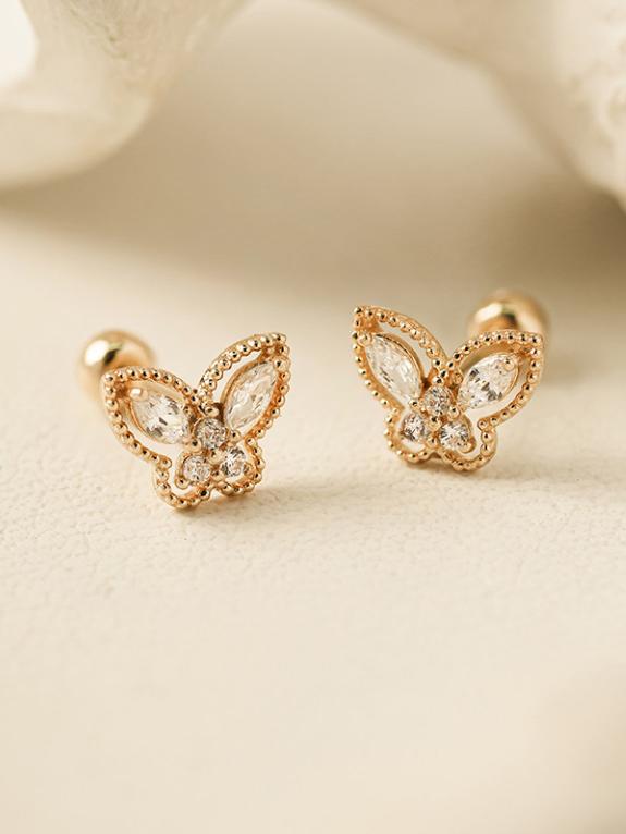Minimalpiercing 14K Crystal 3D Butterfly Piercing Earrings