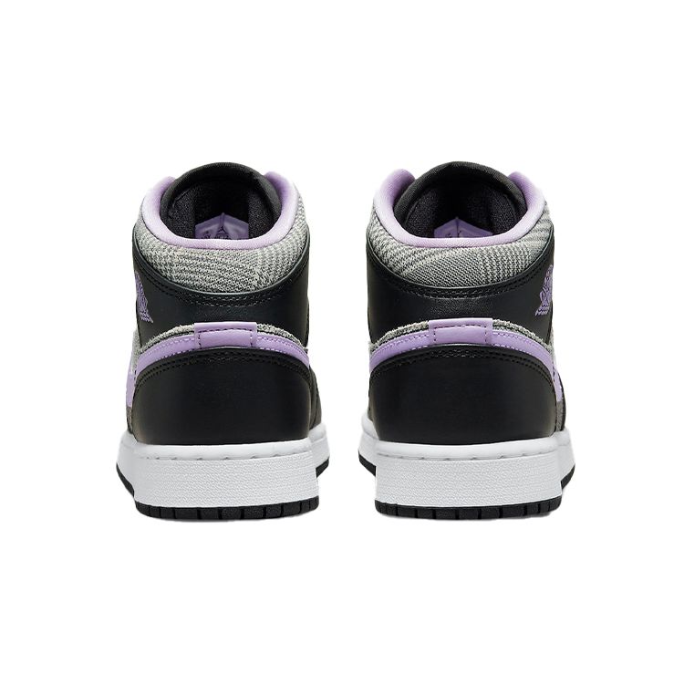 Air Jordan 1 Mid SE GS Houndstooth Kids Sneakers Black Lilac White DC7226-015