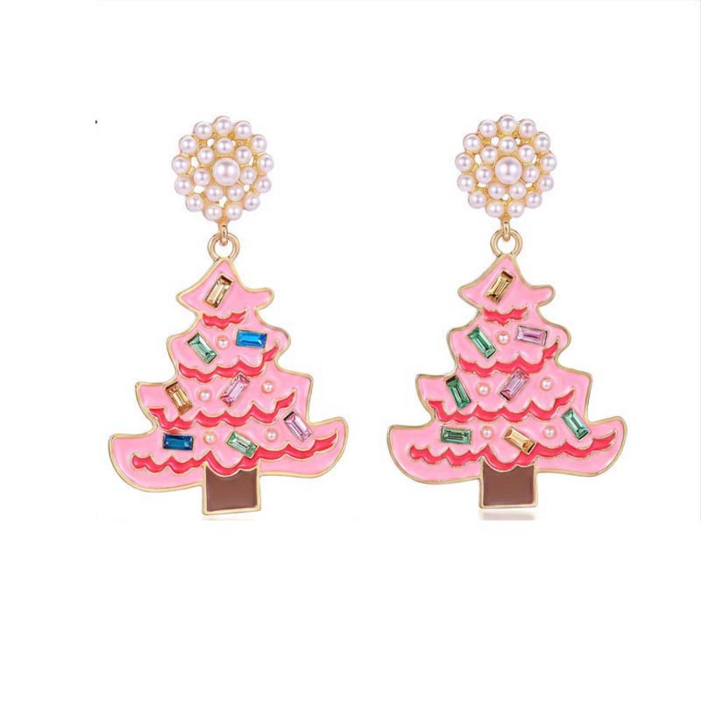 Colorful Rhinestone Drop Ear Drop Dangle Crystal Xmas Studs Christmas Tree Earrings  Fashion Women
