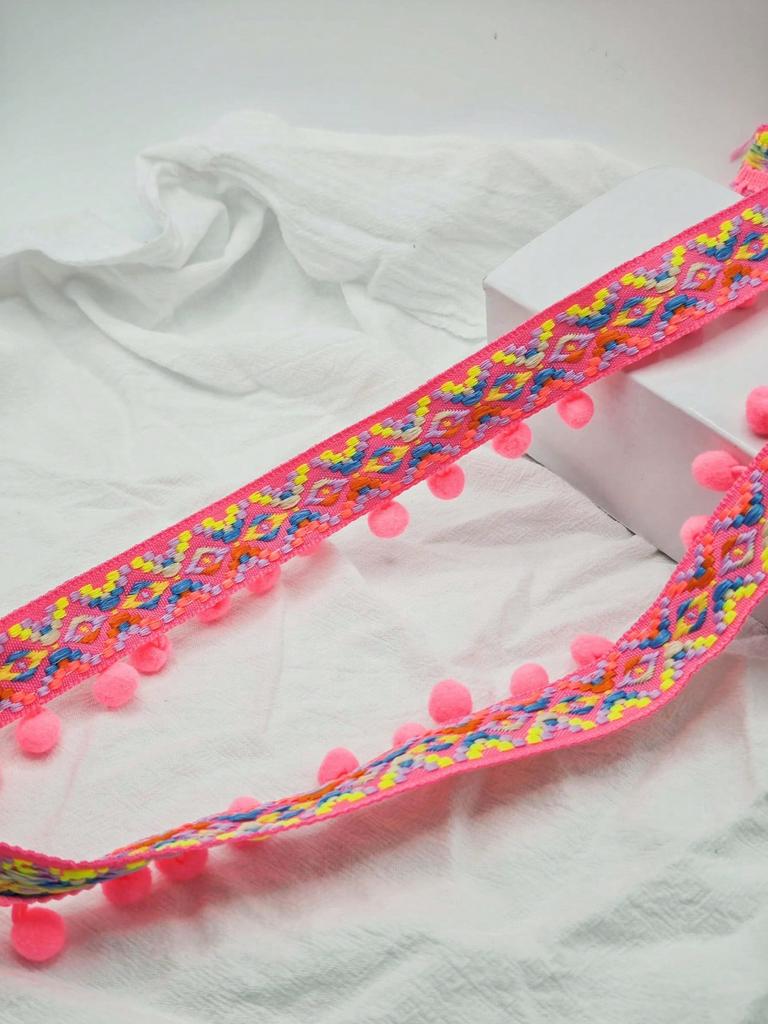 1 jard Koronkowy Brzeg z Frędzlami - Kolorowa Wstążka z Frędzlami i Pomponami do Rękodzieła DIY, Szycia i Dekoracji Odzieży | Miękki Krawędź z Futerkiem BoBo z