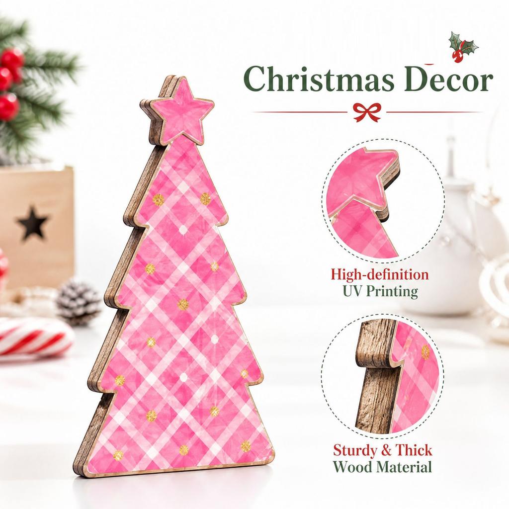 Christmas Tree Shaped Wooden Tabletop Decoration for Christmas Holiday Home Decor