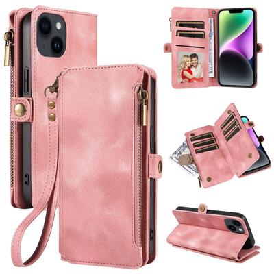Leder-Flip-Wallet-Hülle für iPhone 15 Pro Max, Apple 14, Samsung S24 mit Reißverschluss für ultimativen Schutz.