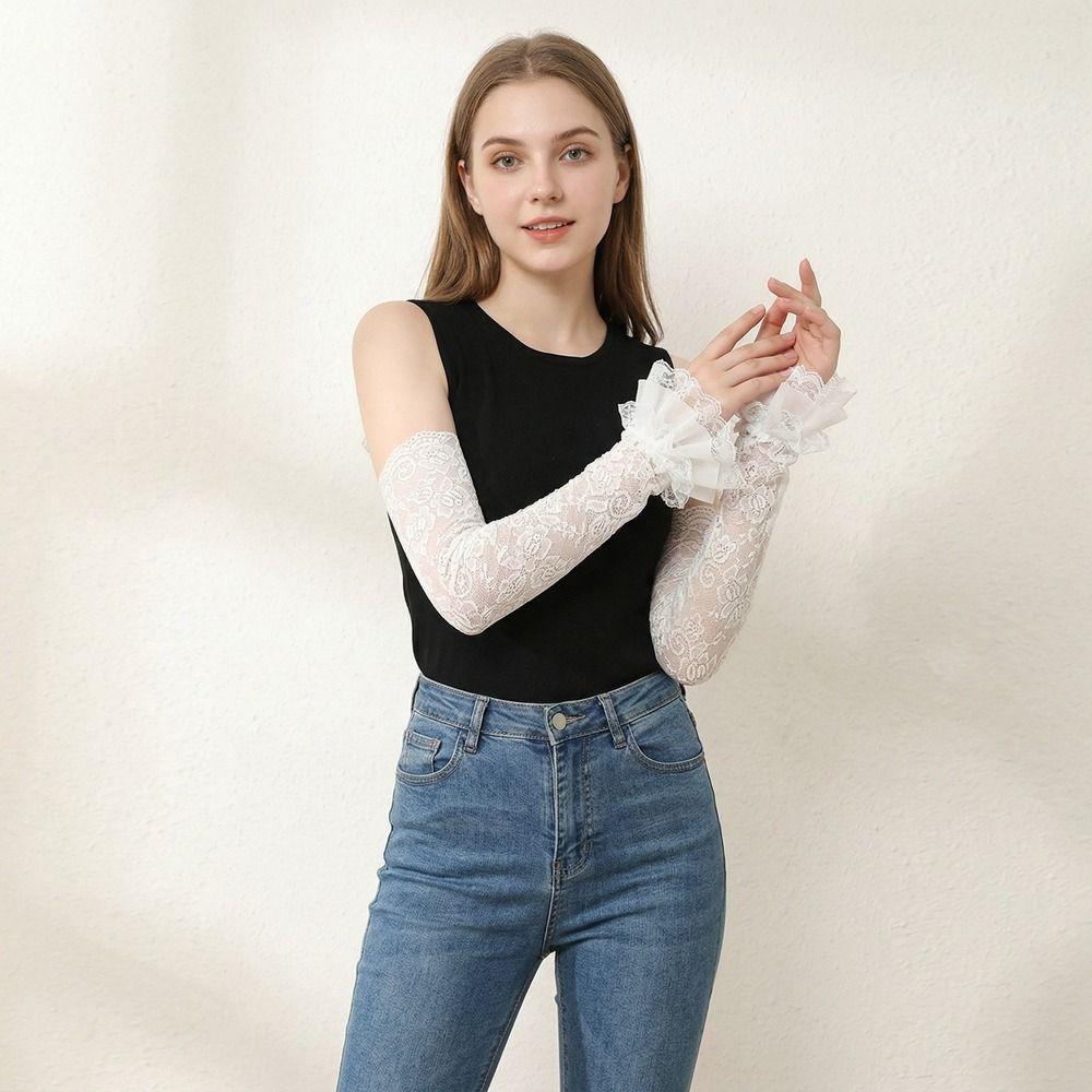 Thin Lace Ice Silk Sleeves Hollow Long Sleeved Arm Cover Simple Sunscreen Arm Sleeve Women