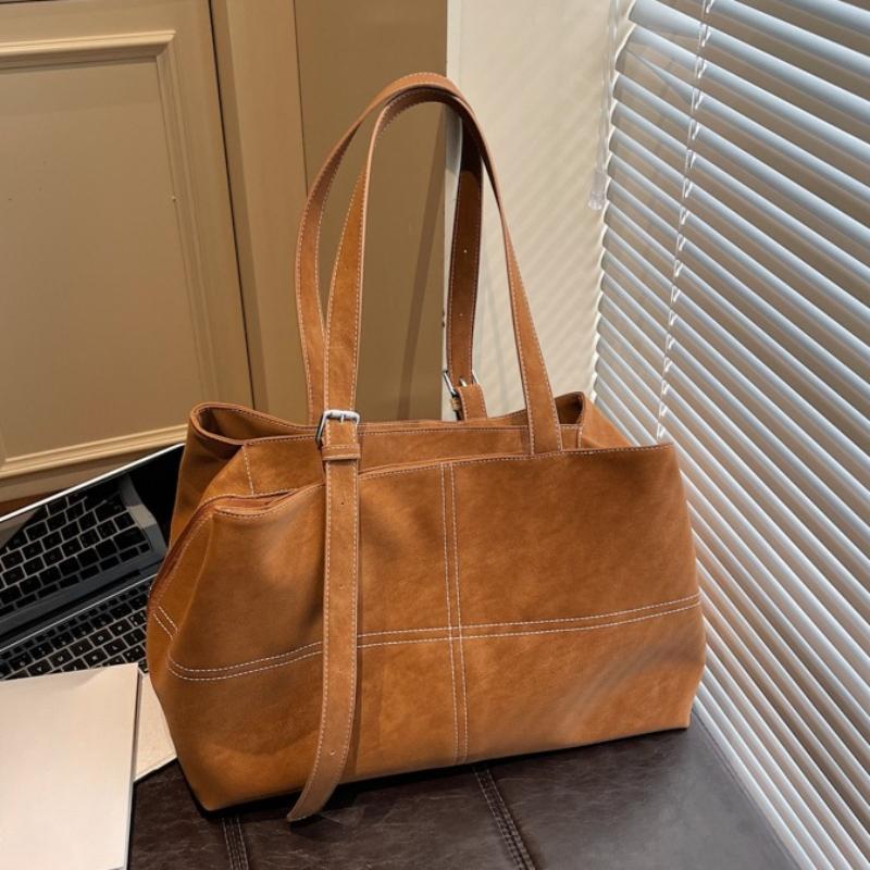 Vintage Suede Tote Bag for Women Large Capacity Casual Shoulder Bag Retro Cross Quilting Soft Hobo Handbag for Daily Commute Work Shopping Travel