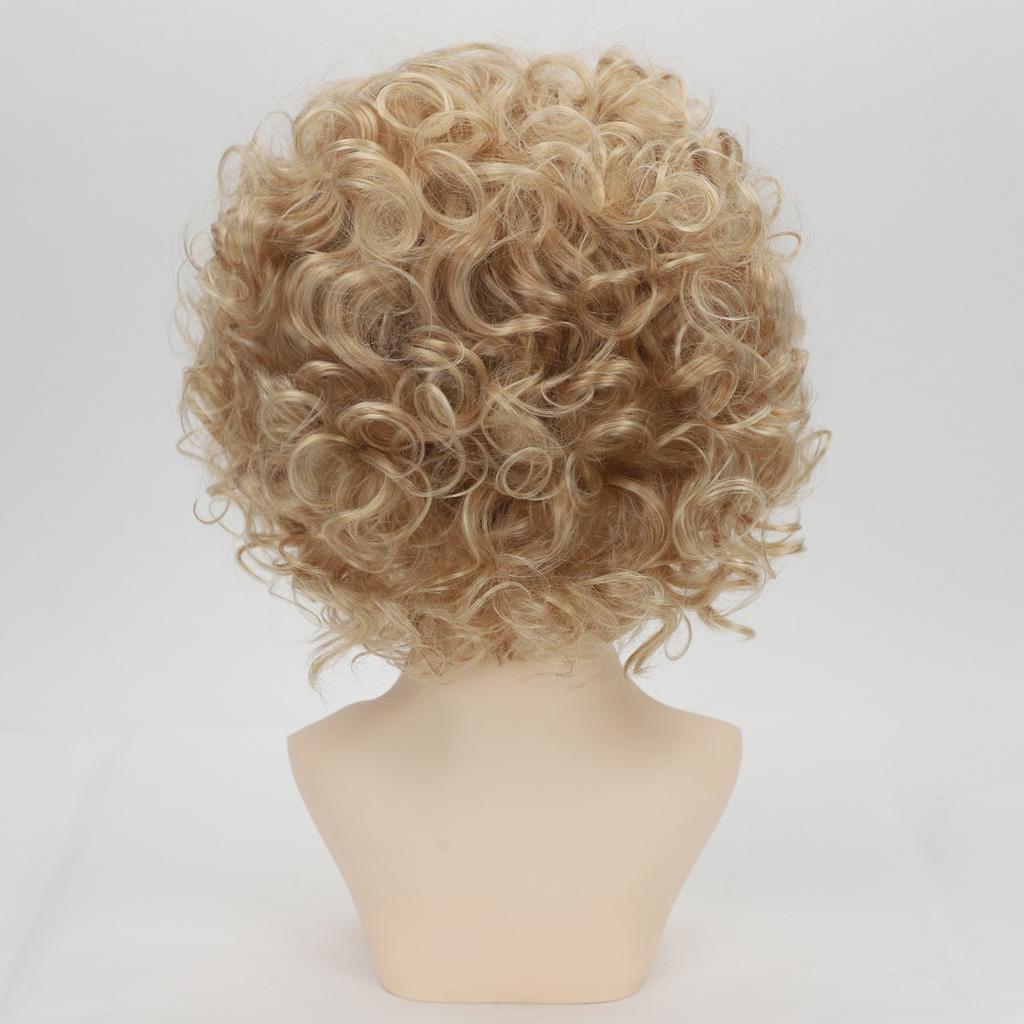 Light Golden Wig with Bangs Natural Blonde Hair for Women Short curly Synthetic Fluffy Wigs Daily Party Cosplay Heat Resistant Fibre