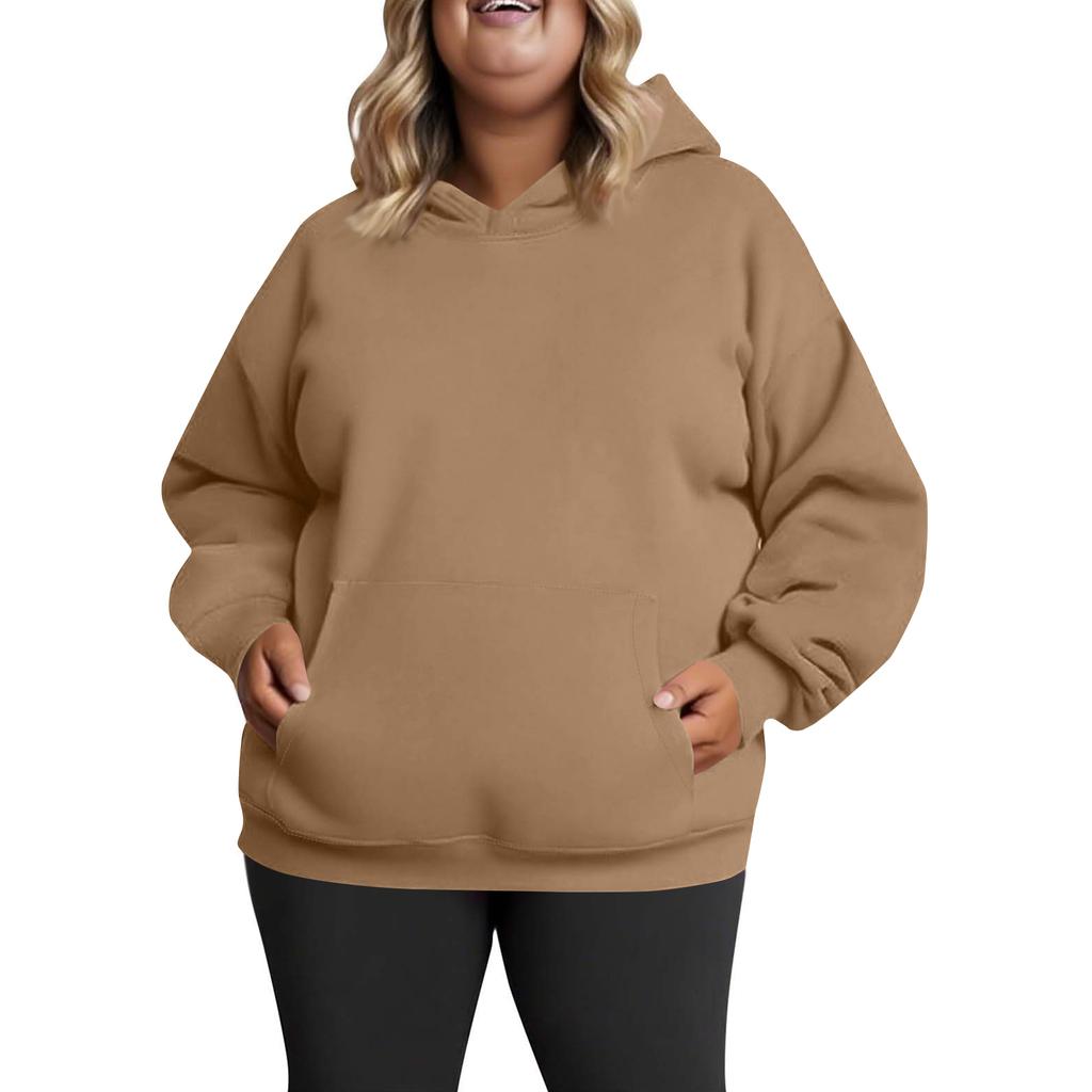 Women's Fashionable Casual Large-sized Long-sleeved Hooded Solid-color Sweatshirt