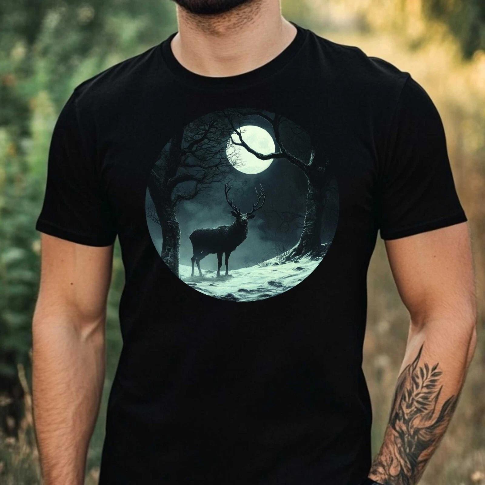 T-Shirt Herren Elch im Mondlicht Motiv Baumwolle Größe XS bis 5XL XXXXL