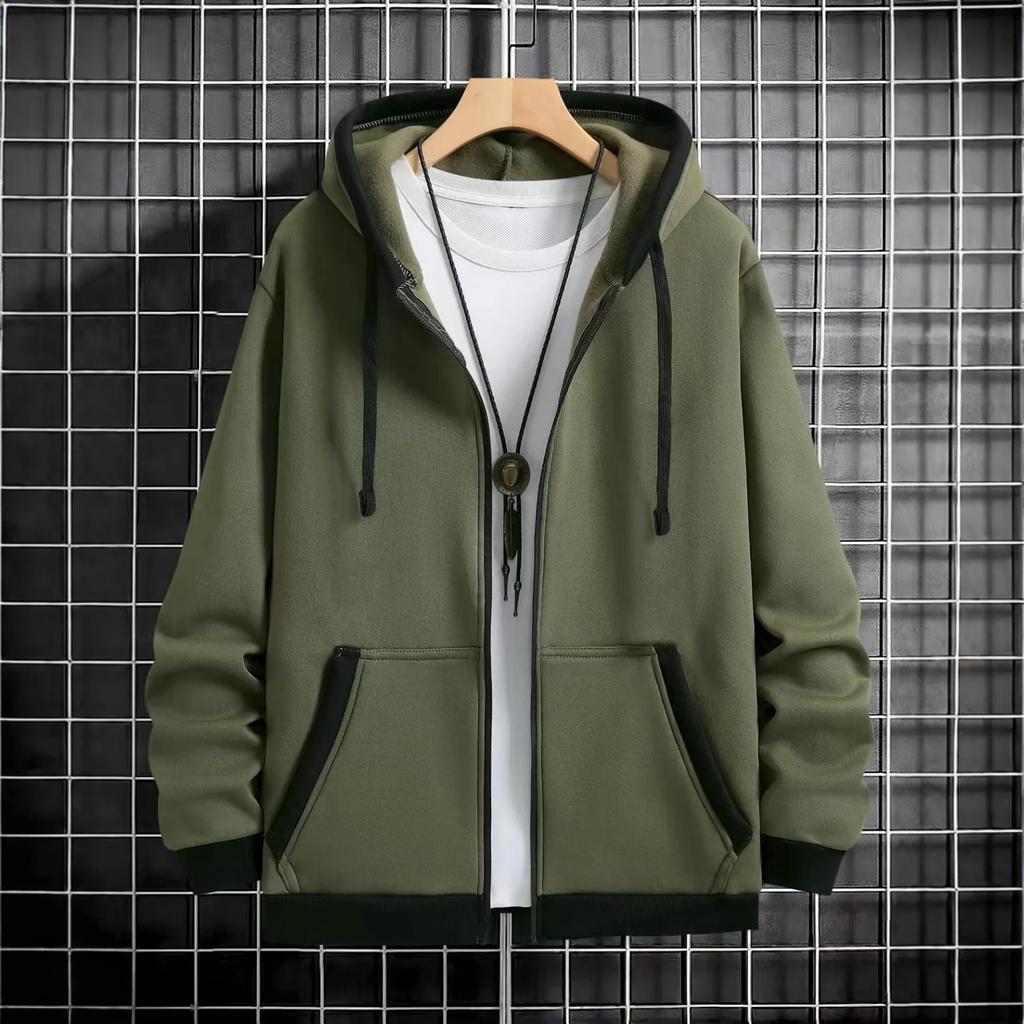 Thickened Men's Hooded Zipper Cardigan Casual Outerwear Fashionable Sweatshirt Autumn Winter Cross-Border Style
