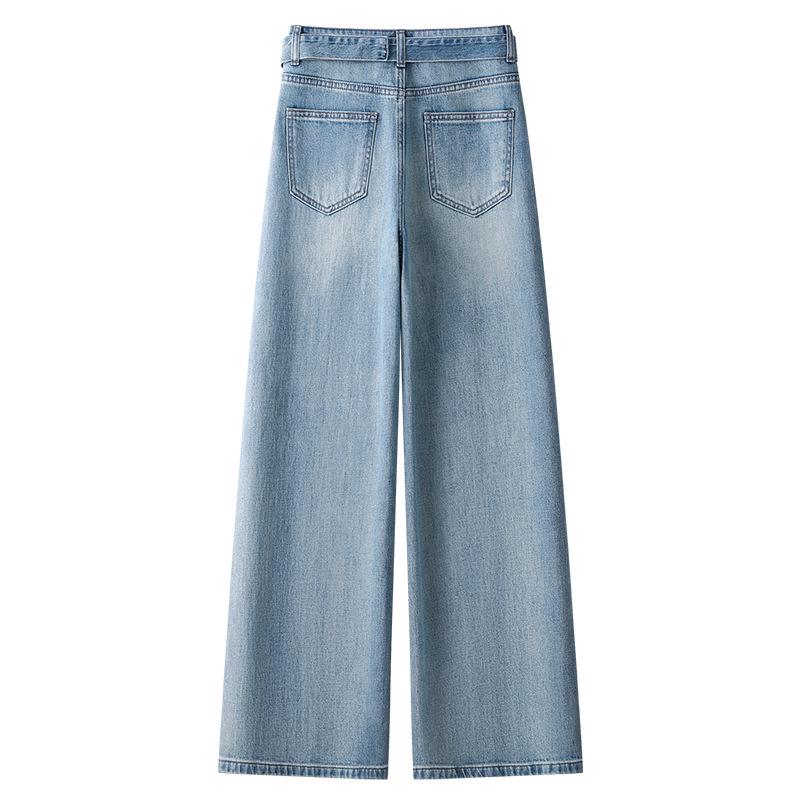Women's Light Blue High-Waisted Slimming Jeans - Spring 2025 Style with Straight/Wide Leg Option