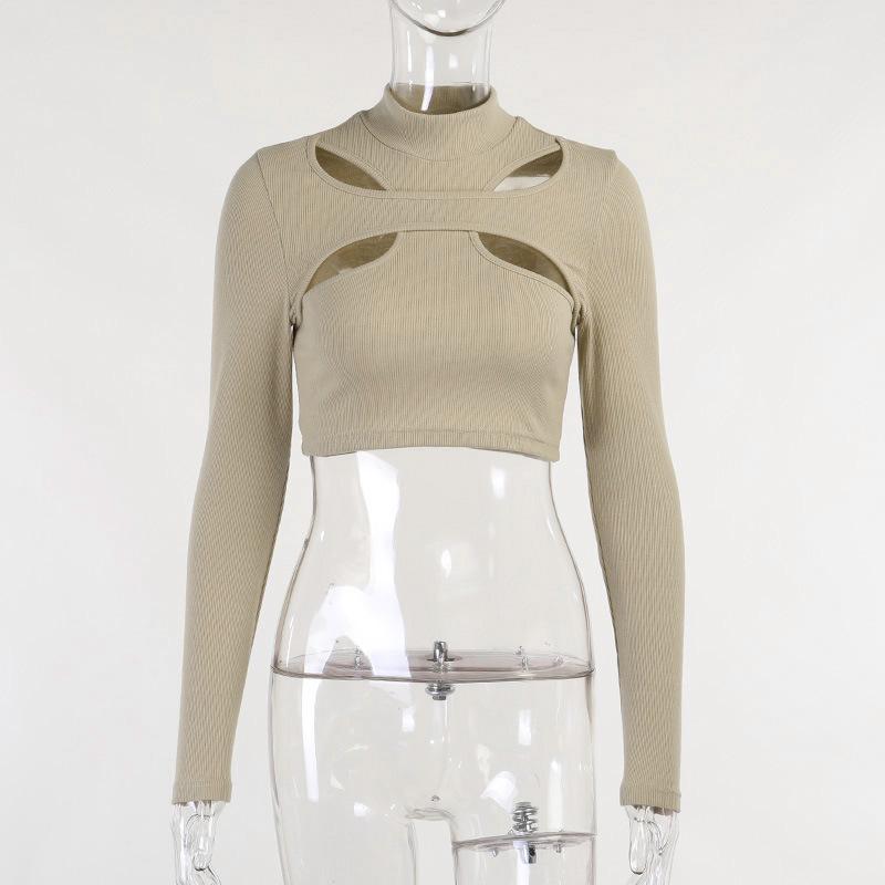 Y2K Hollow Off Shoulder Bottom Women's Short Open Navel T-shirt Slim Fit Fake Two Piece Top