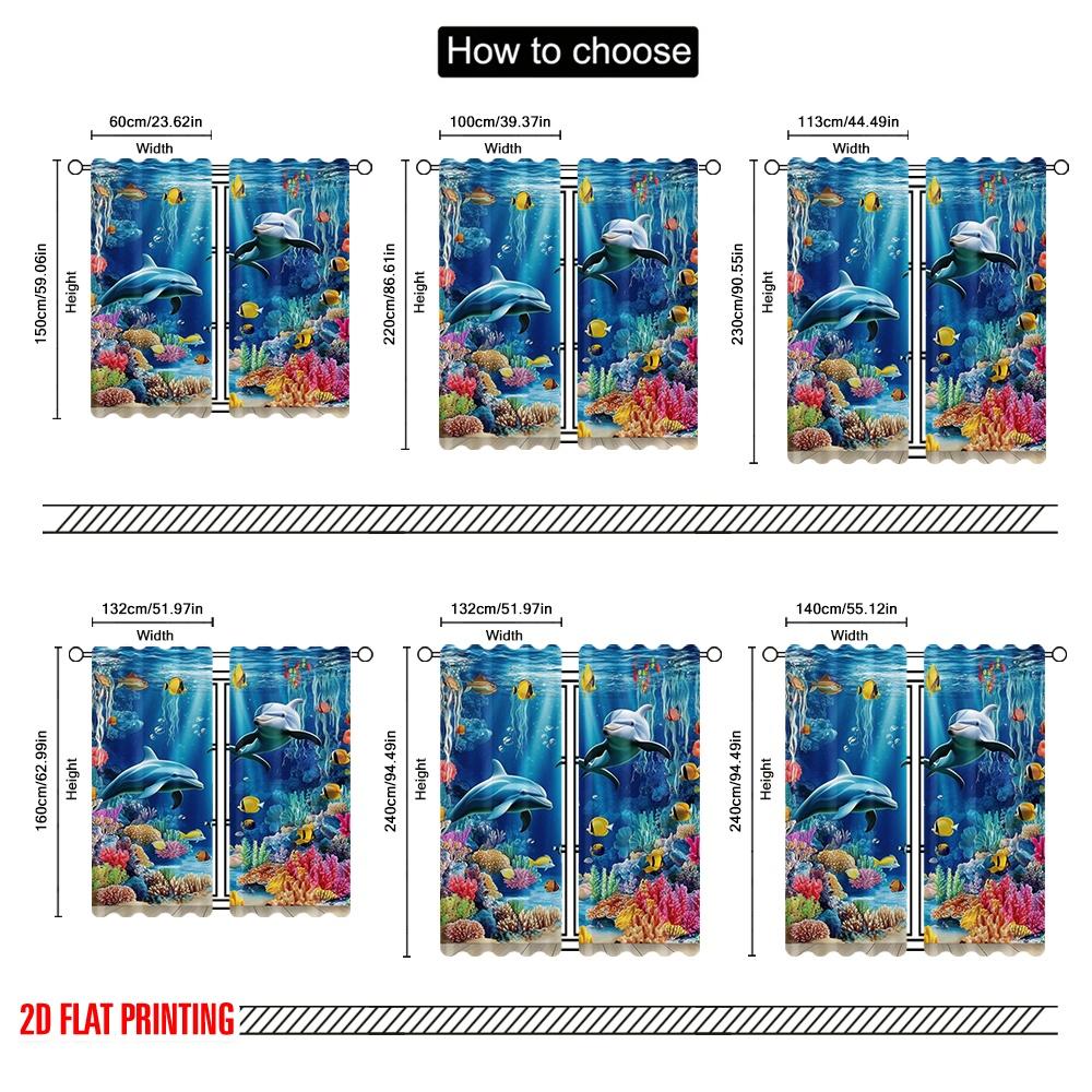 2pcs,2D plane printing Creative Curtains Ocean Symphony Versatile Fabric (without rod) All Seasons Ldeal for Living Room,