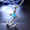 Wu's Pirate Titanium Steel Necklace Retro Halloween Skull Ghost Head Anchor with Turquoise