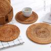 Natural Rattan Woven Placemat Round Table Mat Insulation Coasters Pot Coffee Placemats Pad Anti-Slip Table Mats Handicraft