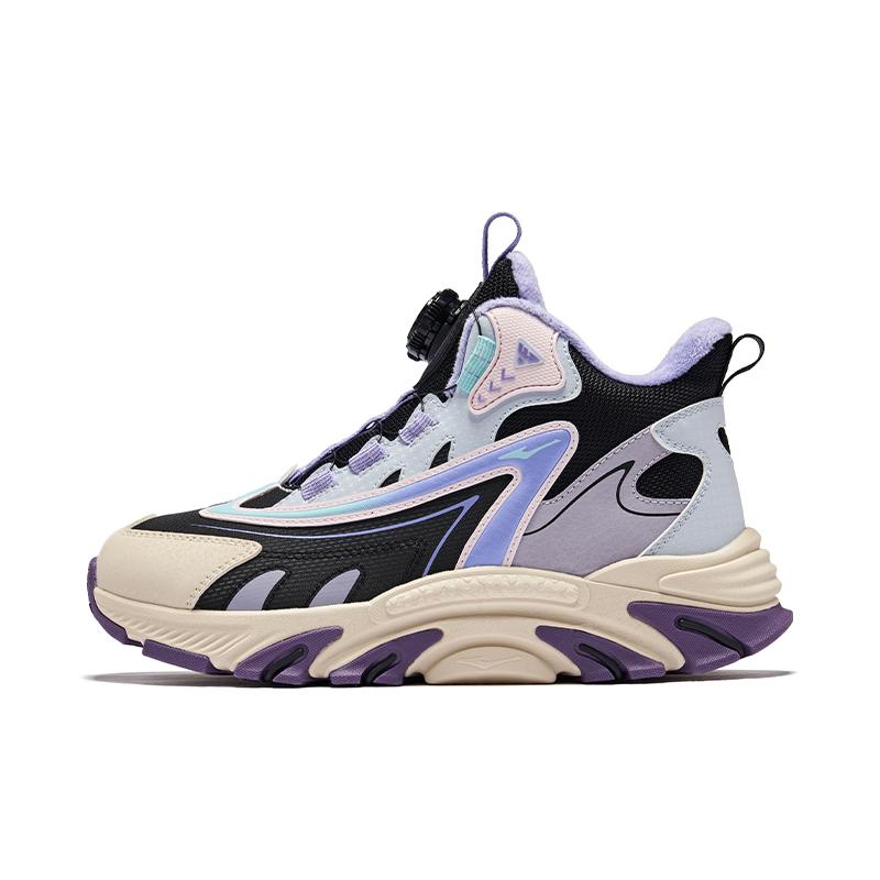 Hongxing Erke Comfortable Warm Mid-Top Casual Shoes Kids sneakers Black Purple 65124421010-008