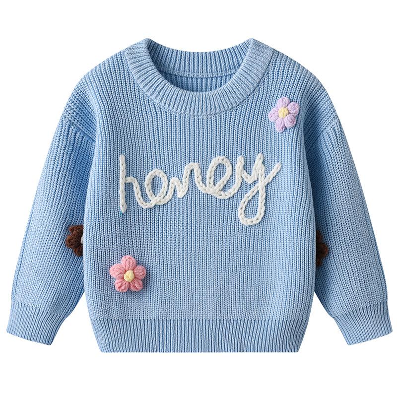 

Осень и Зима Вышитый вручную Сладкий Детский Базовый Вязаный Свитер Свитер Детский Свитер 130cm