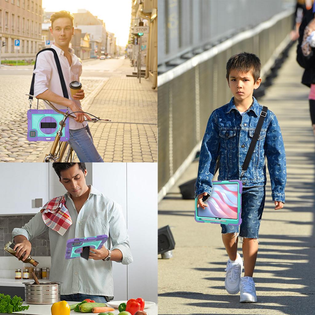 Silicone+PC Hybrid Case Universal For Xiaomi Poco Pad X1 8 7 Pro 2025 2024 11.2" Rotating Stand Armor Cover With Shoulder Strap