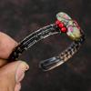 Rubin-Fuchsit Kupfer Armreif Rote Korallenperlen Armband Kupferdraht gewickelter Schmuck Verstellbare Manschette Handgefertigter Edelstein-Armreif Kupferdraht-Manschette