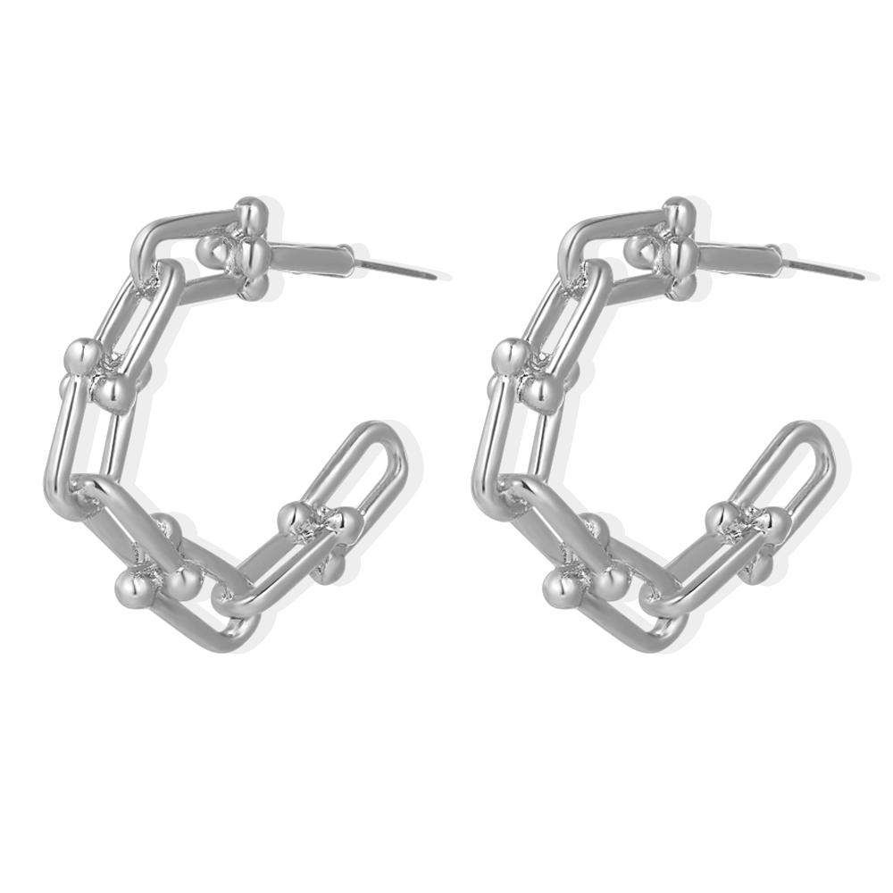 2024 Simple and Creative Retro Exaggerated Hollow Chain C-shaped Earrings Female Personality Geometric Girl Earrings