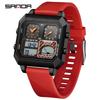 SANDA 6210 Men's Electronic Watch Square Multifunctional Temperature Date TPU Strap Digital Display Wrist Watches for Male