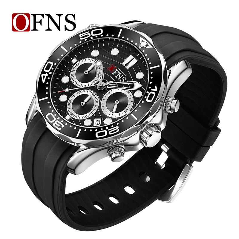 Oufannishi Men's Multifunction Waterproof Quartz Chronograph Wristwatch with Six-Hand Calendar