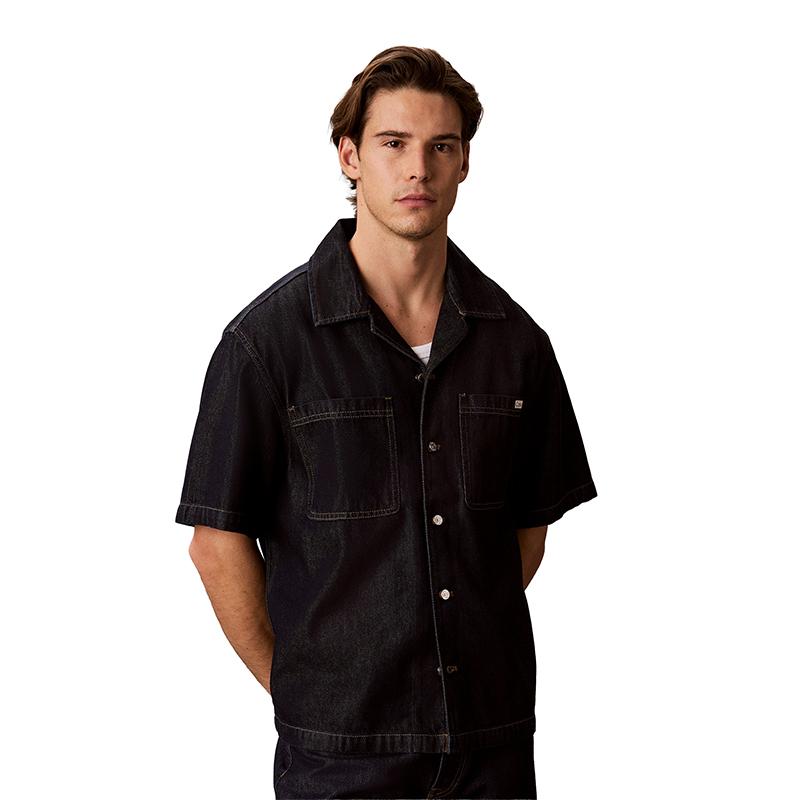 Calvin Klein Jeans Lyocell Blend Vintage American Cuban Collar Short Sleeve Denim Shirt Men shirts 4RG733G