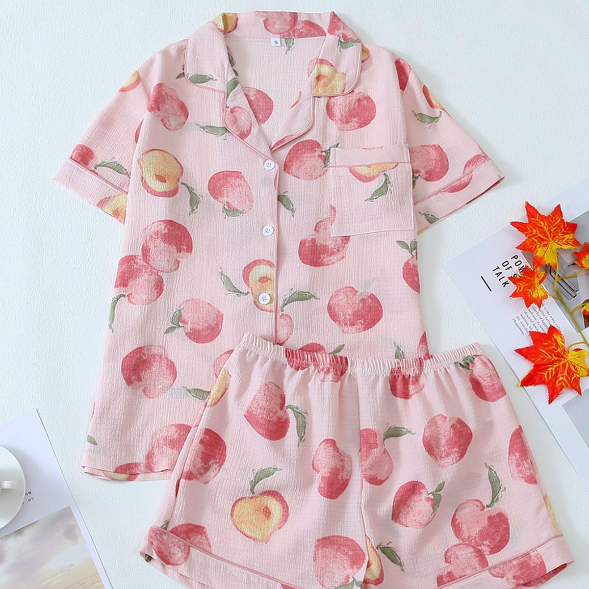 Peach Print Bubble Crepe Women s Pajamas - Cross-Border Home Wear Medium