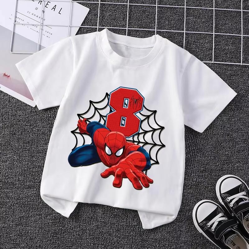 Summer 2026 Kid 2 3 4 5 6 7 8 Marvel SpiderUnisex Girl Birthday Short Sleeve Shirt SpiderUnisex Boy Personalize Name Birthday Clothes